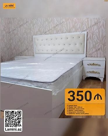 mini pec: Ağ rəngdə müasir dizaynlı çarpayı (taxt) - Ölçü: 160 x 200 sm - — 1