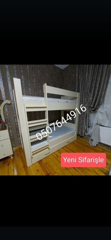 işlənmiş nərdivanlar: Oğlan və qız üçün, Yeni, Çarpayı, Matras ilə, Siyirməli, Laminat — 1