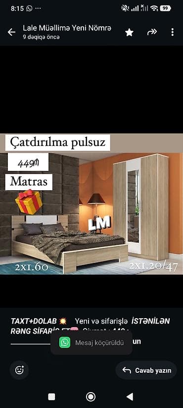 mebel trimo: _*TAXT+DOLAB*_ 💥 Yeni və sifarişlə _*İSTƏNİLƏN RƏNG SİFARİŞ ET🆘*_ — 1