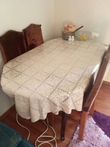 stull: Qonaq otağı üçün, İşlənmiş, Açılan, Oval masa, 4 stul — 1