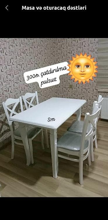 stol stul metbex ucun: Qonaq otağı üçün, Yeni, Dördbucaq masa, 4 stul — 1