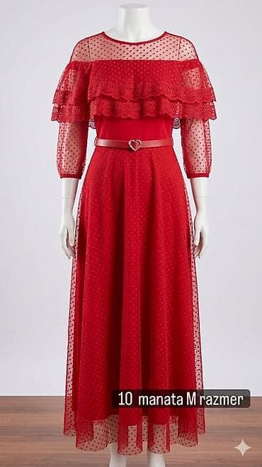 Qırmızı rəngli, şifon fakturalı, balaca nöqtəli maxi don. Üst hissəsi