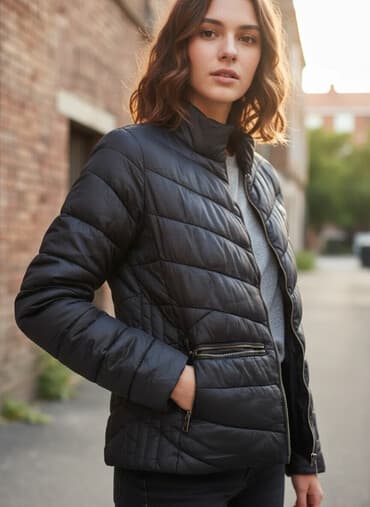 slinqo gödəkçə: Qadın üçün qara, yüngül kurtka New Yorkerden alinib.isti saxlayir — 1