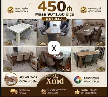 balkon stul: Yemək otağı dəsti – Masa + 6 stul - Masa ölçüsü: 90 x 160 sm - Rəng — 1