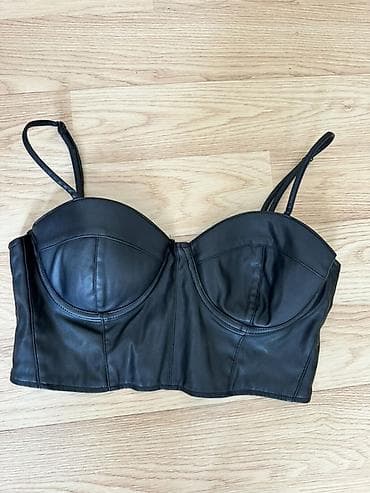 kana korsa: Qadınlar üçün qara dəri effektli bustier/korse top - Material: süni — 1