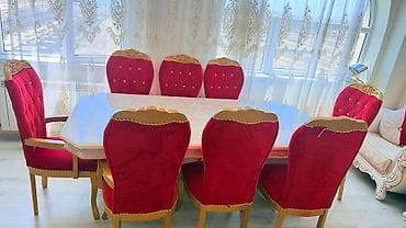bar stolu: Qonaq otağı üçün, İşlənmiş, Dördbucaq masa, 8 stul — 4