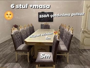 stol stul metbex ucun: Qonaq otağı üçün, Yeni, Açılmayan, Dördbucaq masa, 6 stul — 1