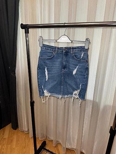 yay donlari: Cins mini ətək – “distressed” dizayn.Pull&Bear Razmer M - — 1