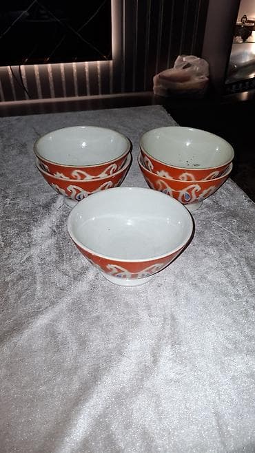 Çay dəsti, rəng - Narıncı, Farfor, 5 nəfərlik