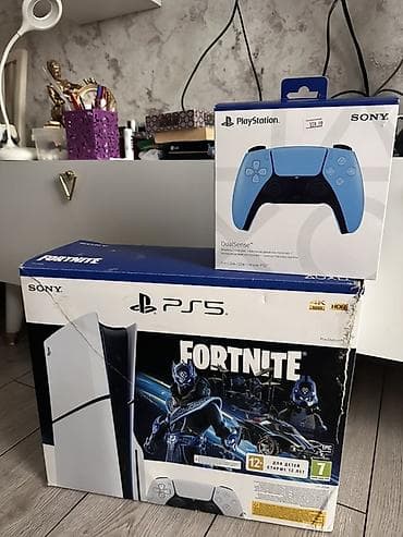 ps5 kontroller: Təcili satılır Playstation slim fortnite (diskli) əlavə mavi dualsense — 1
