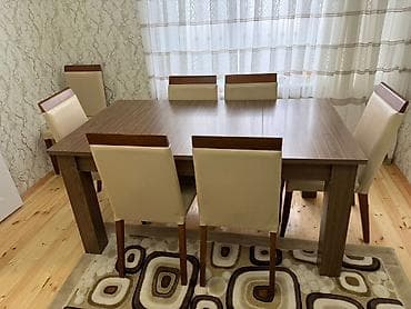 stol destleri: Qonaq otağı üçün, İşlənmiş, Transformer, Dördbucaq masa, 8 stul — 1