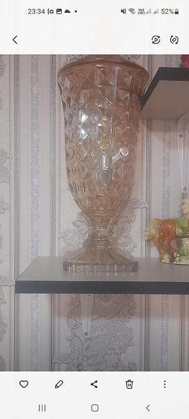 ucuz boşqablar: Şüşə dispenser – kranlı içki qabı - Material: qalın şüşə, romb — 1