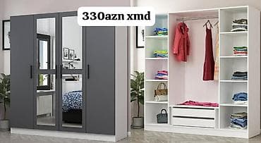 can əti: 4 qapılı, Güzgülü, Boz, Digər material, Açılan, Düz dolab — 1