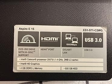 aser: Acer Aspire ES1-571-G2WG noutbuk dəsti Texniki xüsusiyyətlər: - — 6