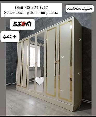 6 qapı, Güzgülü, Digər rəng, Taxta, Açılan, Düz dolab