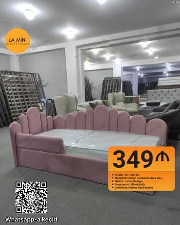 işlenmiş taxt: Oğlan və qız üçün, Çarpayı, Bazalı, Matras ilə, Siyirməsiz — 1