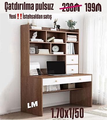 stol ofis: Masaüstü rəfli iş masası • Ölçü: 1.70 x 1/50 (şəkildə göstərilən — 1