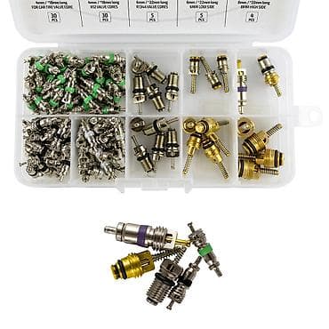 Universal klapan nüvələri dəsti – avtomobil təkəri, A/C və soyuducu — 1