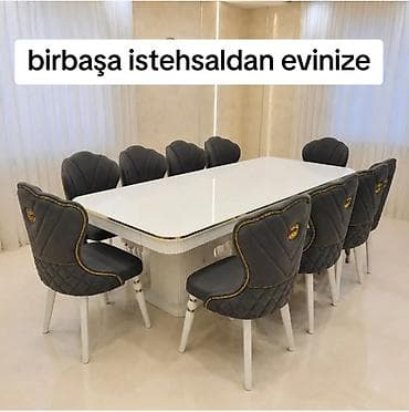kohnə stul: Mətbəx üçün, Yeni, Açılmayan, Dördbucaq masa, 8 stul — 1