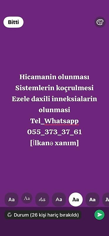 Xidmətlər: - Hicamə (quru və yaş vakuum terapiyası) tətbiqi -