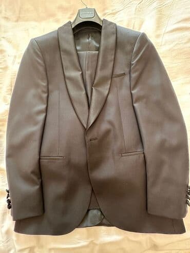 kişi ucun klassik qara kostyum: Romano Botta Executive Series markalı, tünd rəngli, yaxası atlasdan — 6