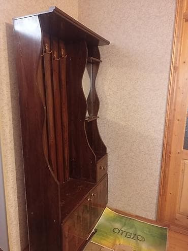 ütü masası şkaflı: Qonaq/dəhliz üçün çoxfunksiyalı asılqan-modul - Material: tünd qoz — 4