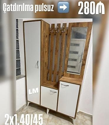 kunc dolab: 2 qapılı, Güzgülü, Ağ, Digər material, Açılan, Düz dolab — 1