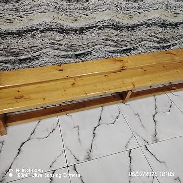 Velosipedlər: Taxta uzun skamya - Material: tam ağac (şam tipli), laklanmış səth - — 3