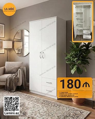 hamam dolapları: 2 qapılı, Siyirməli, Ağ, Açılan, Düz dolab — 1