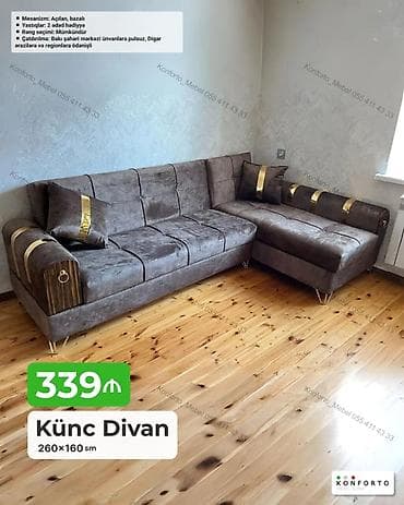 Künc divan – 260×160 sm Qiymət: 339 ₼ Xüsusiyyətlər: - Mexanizm — 1