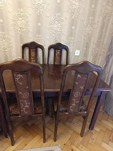 islenmis masa: Mətbəx üçün, İşlənmiş, Açılan, Dördbucaq masa, 6 stul — 2