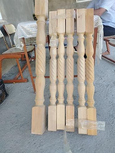 hamam: Ağacdan yonulmuş pilləkən balyasinləri və dayaqlar dəsti - Material — 2