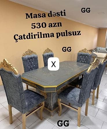 Klassik üslubda masa dəsti - Komplekt: 1 düzbucaq formalı masa + 6