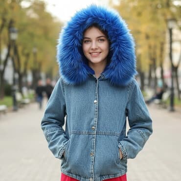 uşaqlar üçün cins jiletkalar: Uşaq üçün cins kurtka - Material: mavi denim (cins) üstlük, iç — 1