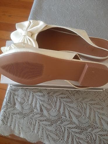 женские демисезонные туфли: Məhsul: Qadın ayaqqabısı – krem/şampan rəngli, bantlı slingback model — 2