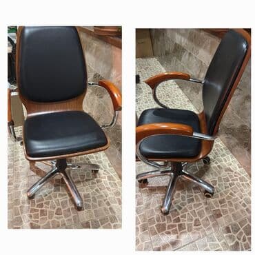 Salon kreslosu – taxta-qabıq dizaynlı, qara eko‑dəri oturacaq və bel