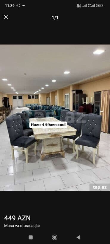 Masa və oturacaq dəstləri: Qonaq otağı üçün, Yeni, Açılan, Dördbucaq masa, 6 stul — 1