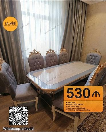 Qonaq otağı üçün, Açılmayan, Dördbucaq masa, 6 stul