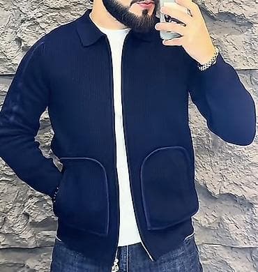 Üst geyimi: Kişi kardiqanı – qara/navy rəngdə, zəncirbəndli model - Material — 2