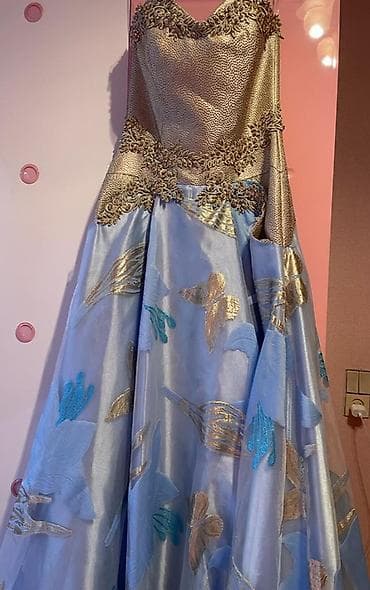 platin: Mavi-qızılı ziyafət/libas - Üst hissə: qızılı rəngdə, teksturalı — 2