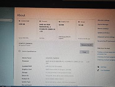 HP: 🔹 Prosessor: AMD A4-9120 Radeon R3 (2.20 GHz) 🔹 RAM: 4 GB 🔹 Yaddaş — 4