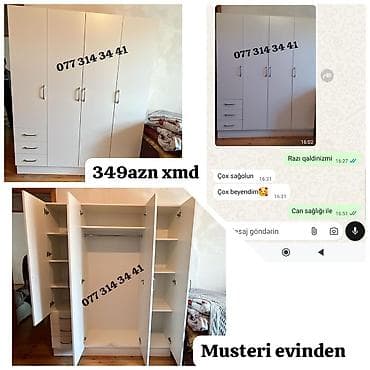 kamod mebel: Ağ rəngli 4 qapılı paltar şkafı. - Material: laminat/membran tipli — 1