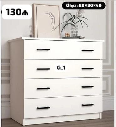 divan kreditle: Ağ rəngli 4 çekmecəli komod - Ölçü: 80 × 80 × 40 sm - Minimalist — 1