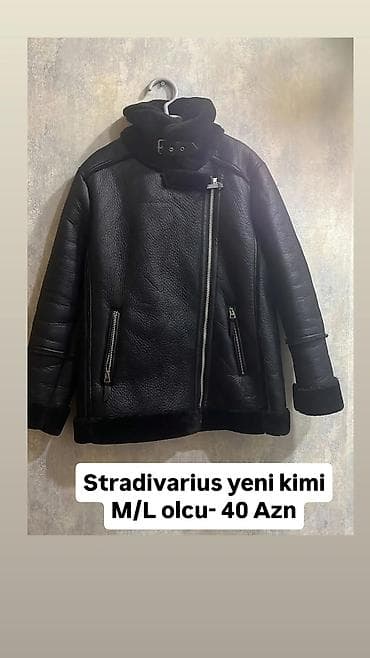 Stradivarius qadın qış gödəkçəsi - Rəng: qara - Model: asimmetrik