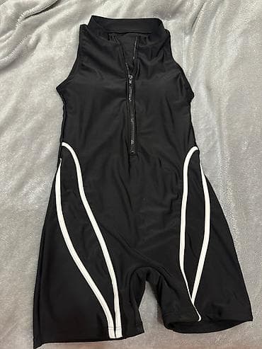 Комбинезоны: Qadınlar üçün idman/üzgüçülük kombinezonu - Rəng: qara, ağ kontrast — 1