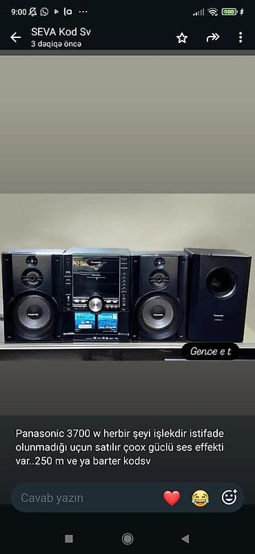 x96 m: - Panasonic musiqi mərkəzi: 3700W güc, çox güclü səs effekti. Bütün — 1