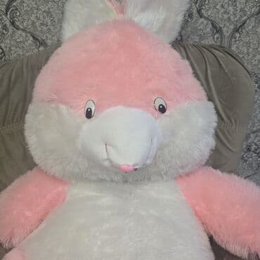 qız oyuncaqları: Nəhəng plyuş dovşan oyuncağı - Rəng: açıq çəhrayı və ağ - Yumşaq, sıx — 2