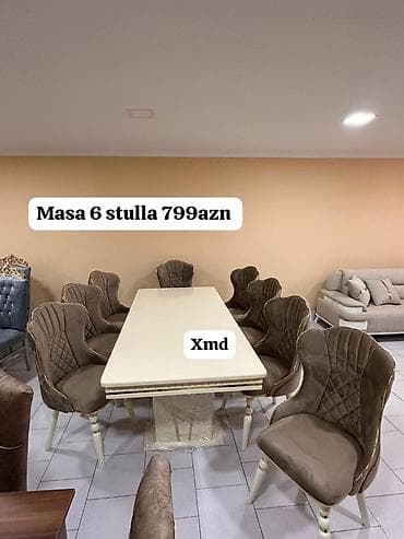 Mətbəx üçün, Açılmayan, Dördbucaq masa, 6 stul