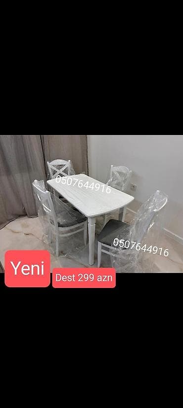 Mətbəx üçün, Yeni, Açılmayan, Dördbucaq masa, 4 stul