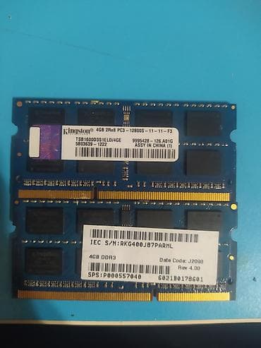 notebook baku electronics: Operativ yaddaş (RAM) Kingston, 4 GB, 1600 Mhz, DDR3, Noutbuk üçün — 1